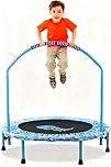 Kids Trampoline with Foldable Bungee Rebounder Adjustable Handrail and Safety Padded Cover Mini Trampoline for Indoor and Outdoor use (Light blue)