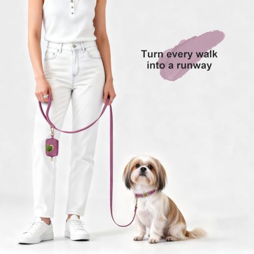 Image of Didog Soft PU Leather Dog Collar for Small Dogs, Quick Release, Purple S