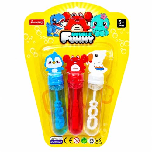 Bubble Wand Set for Kids 3-Pack Colorful Bubble Tubes with Cute Sea Animal Caps Non-Toxic Bubble Solution Outdoor Fun Party Favor Toys for Boys & Girls Ages 3+ (Green Blue Pink)