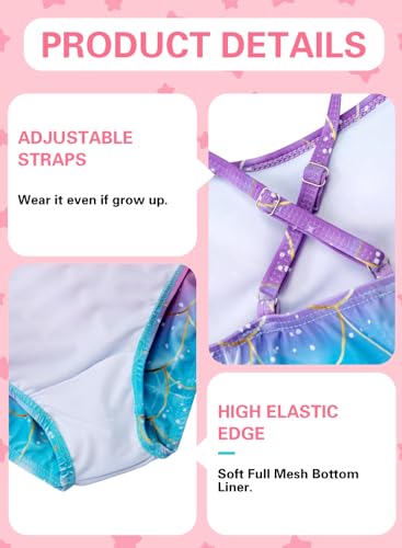 Image of XiaoMoSha Girls Swimsuits Ruffled Round Neck One Piece Bathing Suits Quick Dry UPF 50+ Summer Hawaii Swimwear for Kids 3-10T