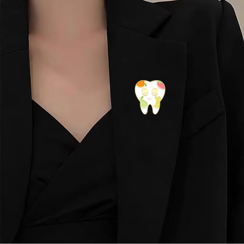 4Pcs Cartoon Tooth Shaped Enamel Pins Set For Women Girls Creative Cake Doughnut Chips Avocado Badge Pins Tooth Charm Dentist Cartoon Nurse Brooch Gift image 2