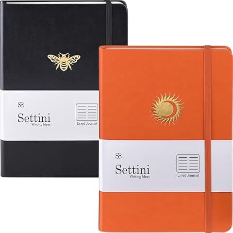 SETTINI® Black Bee & Orange Sun Lined Journal Bundle - A5 Notebooks, 192 Pages Each, Hardcover, Lay Flat Design - Perfect for Journaling & Writing Cover