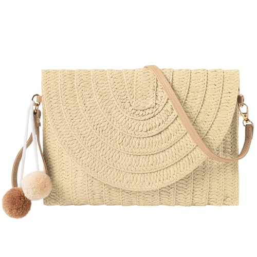 Image of LEVOTIER Woven Straw Crossbody Bags for Women - Handmade Casual Beach Purse
