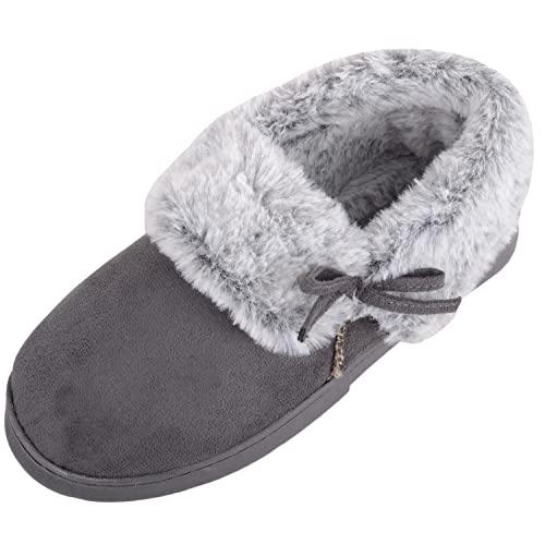 Chaussons bottillons doublés en fausse fourrure pour réchauffer les pieds froids avec nœud chic