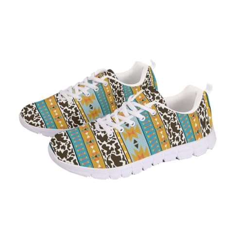 Jeiento Athletic Sneakers for Women＆Men Ethnic Style Mesh Running Shoes Workout Sneakers Lace-up Tennis Shoes Non Slip Gym Sports Shoes2