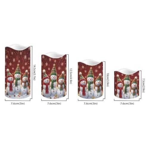 Image of Christmas LED Flameless Candles Set of 4, Knitted Snowman | Flameless Candle Set with Timer, Battery Operated, Fake Candles for cozy Christmas Living Room Table Centerpieces