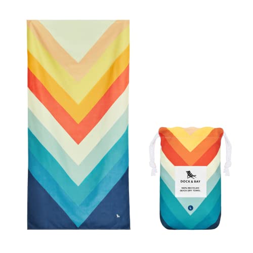 Dock & Bay Beach Towel - Quick Dry, Sand Free - Compact, Lightweight - 100% Recycled - Includes Bag - Stripes Go Wild - Chevron Chic - Large (160x90cm, 63x35)