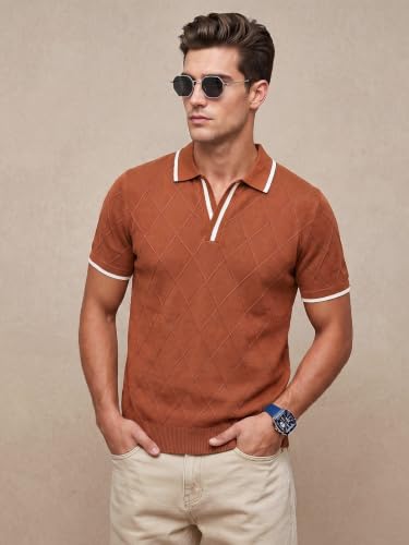 Image of Veirdo Men's Flatknit Printed Half Sleeve Polo T-Shirt with Collared Neck, Loose Comfortable Fit, Casual Style for Office, Travel, (Sizes S to 2XL)