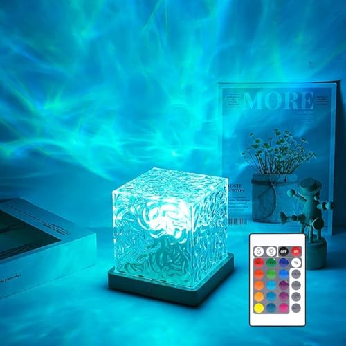 Asslye Aurore Projecteur Ciel Etoile Veilleuse Dynamique a Ondulation D'eau, 16 Couleurs avec Télécommande, Lampe de Chevet Cristal LED Decoration Chambre Cadeau pour Ado Fille Adulte