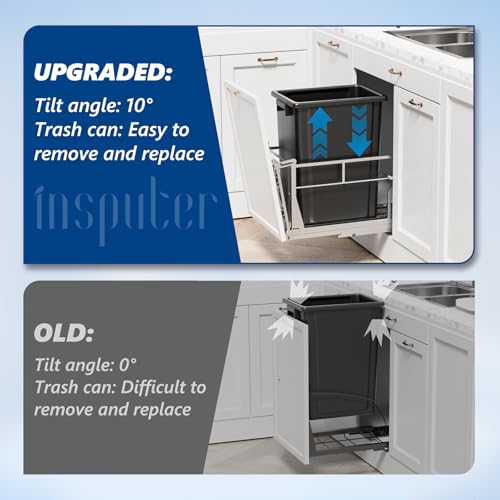 Image of Insputer Pull Out Trash Can Under Cabinet with Tiltable 10 & 10 Gal Garbage bin, Under Sink Trash Can Kit for Kitchen, Easy to Take Out Bin, Requires Minimum Cabinets Opening 12 inch W X 18 inch D