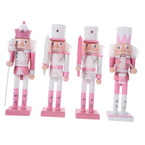 VOSAREA 4pcs Christmas Nutcracker Wooden Nutcracker Pink Nutcracker Xmas Desktop Nutcracker Wood Desktop Nutcracker Christmas Decorations Wood Nutcracker Craft Christmas Tree Gift Child