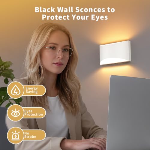 Image of White Modern LED Wall Sconce, 3 Colors Hardwired Indoor Wall Lights | 3000K /4000K /6000K, 10W Up and Down Wall Mount Light with Memory Function, Wall Lamp for Bedroom Living Room Hallway Corridor