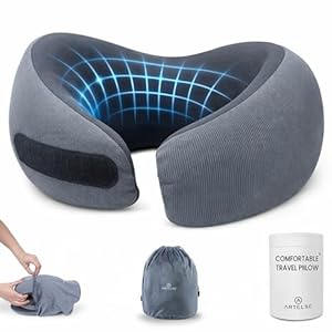 Travel Pillow for Airplane – Memory Foam Travel Neck Pillows with 360° Head Support Ergonomic Raised-Edge Designed for Traveling, Long Flights, Offices, Cars Sleeping Use