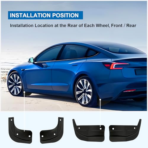 Image of Mudflaps for Tesla Model 3 Accessories 2025 /2024, No Drilling No Tape All Weather Protector Tire Mudguards, TPE Splash Guards 2025 Upgraded Version, 4 Sets