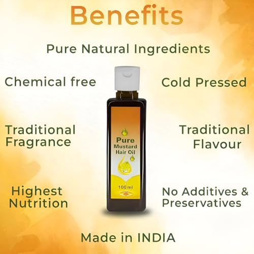 Image of MeeTo Mustard Hair Oil, Organic Hair Growth Oil, Cold Pressed Kacchi Ghani-Kolhu Herbes 100% Pure Mineral Oil Reduces Hair Fall & Dandruff, Damage Repair for Men, Women, 100ml
