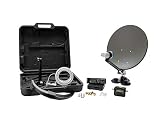 Dieses hochwertige Camping Sat-Anlagen Set besteht aus einem 38,5 cm Stahl Spiegel, einem Universal LNB, einem DVB-S2 HDTV Receiver, SAT-Finder und allen benötigten Anschlusskabeln und Steckerverbindungen. Das umfangreiche Zubehör: Masthalterung, Wan...