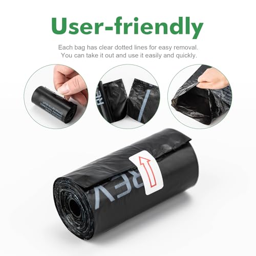 REVER GH50, 300 Stück Hundekotbeutel, Extra Stark Kotbeutel für Hunde, Parfümfrei, 33 x 23 cm, Schwarz (20 Rollen, 15 pro Rolle)