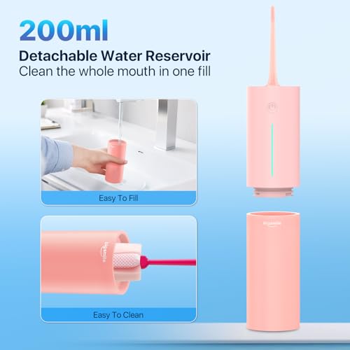 Bigsmile Pink Water Flosser Powerful Cordless Dental Irrigator for Kid Braces Travel Shower to Help Prevent Infections and Bad Breath Pick Floss IPX7 200ML (Pink) - Thumbnail 5