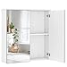 Yaheetech Armario de Baño Pared con Espejo Armario de Baño para Colgar Mueble de Baño Suspendido Organizador con 2 Puertas/con Estantes Ajustables 63x15x65cm Blanco