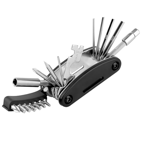 SMLOPLOM Juego de herramientas para bicicleta 20 en 1, herramientas portátiles para bicicleta, kit de reparación de accesorios, manejable con una mano, color negro