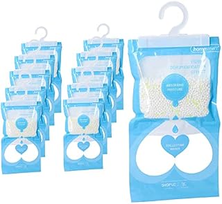 HOMESMART Hanging Wardrobe Dehumidifier, Pack of 10-220g Each Bag, Condensation Remover Dehumidifiers for Damp Moisture Absorber Durable Air Purifier Bags Multi-Direction Air Vent