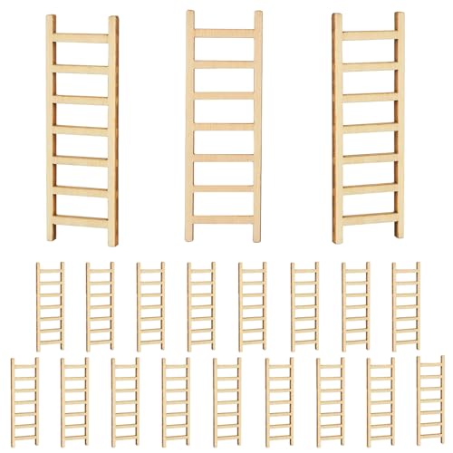 20PCS Mini Wooden Ladder,2.4'' Wooden Miniature Ladder,Wood Step Fairy Garden