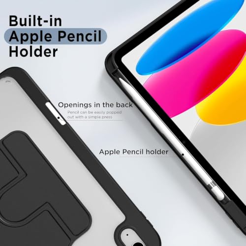 Image of ProElite for Apple iPad (A16) 11th /10th Generation (2025 /2022) Cover, 360 Degree Rotatable Smart Flip Cover for Apple iPad 11th /10th Gen, Transparent Back case Cover with Pencil Holder, Black