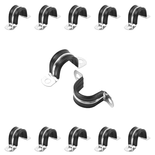JDHGSHL 3/4 Inch Reinforced Rigid Pipe Strap 2 Holes U Bracket Cable Clamp Hanger Rubber Cushioned Insulated Clamp Conduits Strap Clamps for Pipe Fixing on Various Surfaces 10 PCS(20mm)