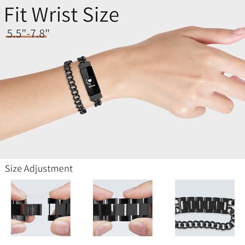 Metal Band Compatible with Inspire HR WatchBands, Stainless Steel Folding Clasp Strap Compatible with Inspire/Inspire HR/ Ace24