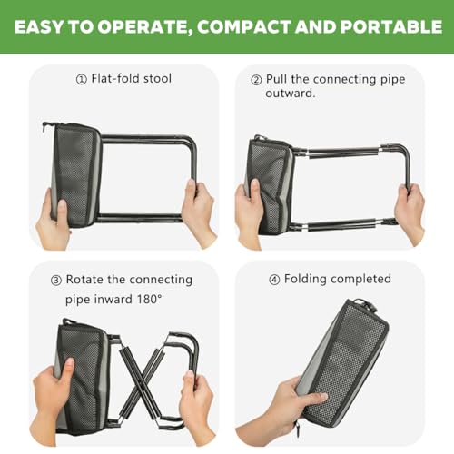 Image of Portable Ultralight Travel Stool Camping Chair Fishing Stool - Gray Carbon Steel and Keychain, Handbag Style Pocket Foldable