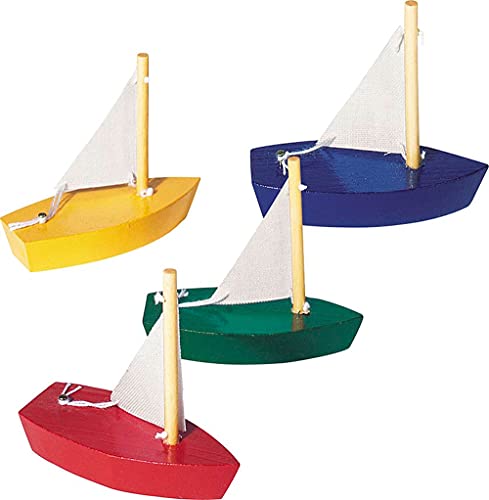 Ameisenkeks® 4 x kleine Segelboote aus Holz 4er Set - für Deko, Spiel & Spaß