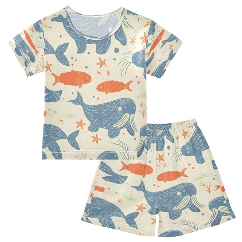senya Short Sleeve Pajamas Sets Summer Cotton Sleepwear Walrus and Fish Sea Stars