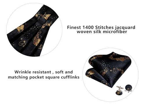 Image of Barry.Wang Ascot Ties Cravat Tie Men Paisley Plaid Scarf Self Tie Pocket Square Cufflinks Set Wedding Party