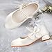 Qimaoo Girls White Dress Shoes Mary Jane Low Heel Flower Girl Shoes for Wedding with Pearls - 3 Big Kid