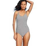 Kona Sol Women's Textured Gingham Ruched Full Coverage One Piece Swimsuit - (US, Alpha, Large, Regular, Regular, Black)