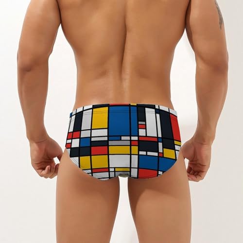 Mondrian Style Pattern Men's Swim Briefs Low Waist Bikini Swimsuit Underwear Beach Swimwear2