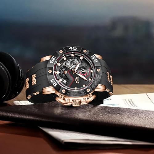 Image of LIGE Unique Mens Wristwatch Fashion Multifunction Chronograph with Calendar Quartz Analog Watch Waterproof Outdoor Sport Watch for Men Casual