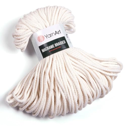 YarnArt Macrame Braided Yarn - Pastel and Vivid Colors Soft Cotton Content - for Designing Wall Hangings, Table Runners, Cushion Covers, Rugs and Accessories, 8.80 Oz, 1 Skein (750) (752)