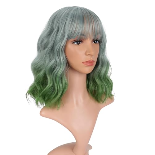 image for VCKOVCKO Short Wavy Bob Wigs With Air Bangs Women's Shoulder Length Cu
