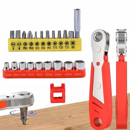 Image of Sunkizzrs 23-Pcs Ratchet Wrench Screwdriver Bit Set with Magnetizer | 1 /4 inch(6.35mm) Drive Hex Socket Set (5mm-13mm) -12 in 1 Screwdriver Bit Set with 1 /4 inch Extension Bit Holder
