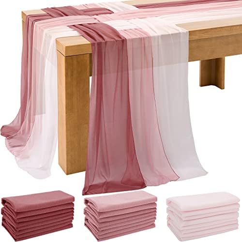 Light Pink Chiffon Table Runners - 29x120 Inches, 5 Pack, For Weddings & Parties - View #5
