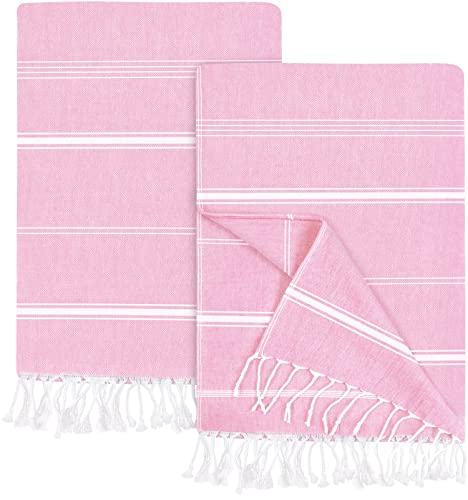 Utopia Towels 2er-Pack Hamamtuch Strandtuch Groß 100x180 cm Saunatuch aus 100% Baumwolle saugfähige und leichte türkische Strandtücher und Poolhandtücher (Rosa)