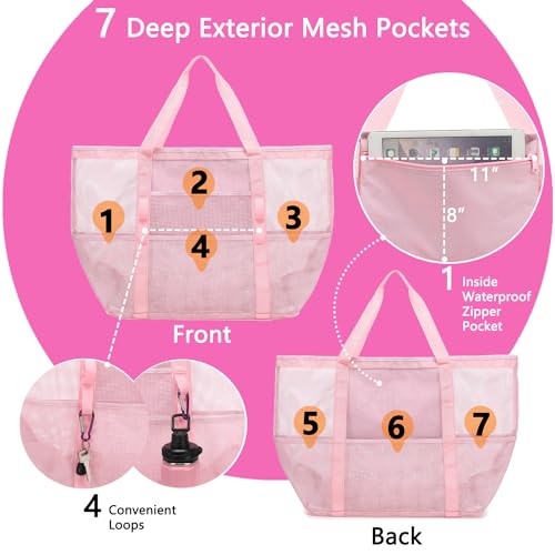 Image of Fammart Large Mesh Beach Bag for Women, Oversized Beach tote Swim Pool Bag