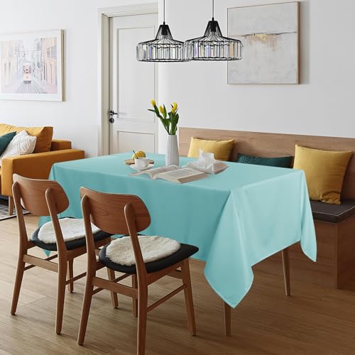 Image of sancua Rectangle Tablecloth - 60 x 120 Inch - Stain and Wrinkle Resistant Washable Polyester Table Cloth, Decorative Fabric Table Cover for Dining Tables, Buffet Parties and Camping, Turquoise
