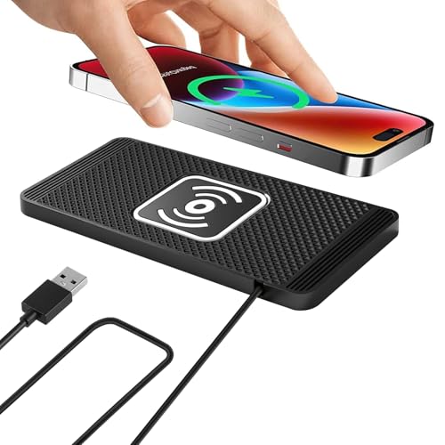 ZPSHYD Wireless Car Charger Charging Pad 15W Non Slip Fast Charging Phone Charger 4 Charging Modes, Compatible with Android iOS Qi Devices (1m Cable USB Port)