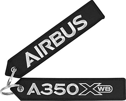 Porte-clés noir Airbus - A350 XWB - Avec inscription brodée en argent - Environ 16 x 3 cm