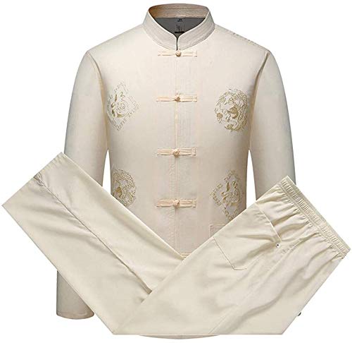 Tai Chi Uniform, Martial Arts Kung Fu Uniform Men's Martial Arts Suit, Chinese Traditional Clothing Tang Suit Kung Fu Suit Comfortable Tangzhuang Long Sleeve Tai Chi Shirt Outfit Uniform (Color : YEL