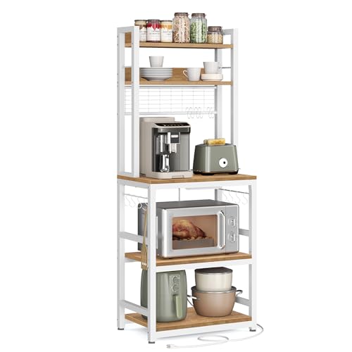 VASAGLE Hutch Bakers Rack with Power Outlet