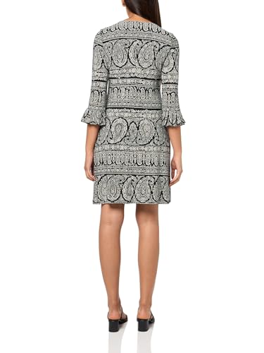Image of Tommy Hilfiger Women's 3 /4 Ruffle Trim Sleeve Round Neck Jersey Shift Mini Dress