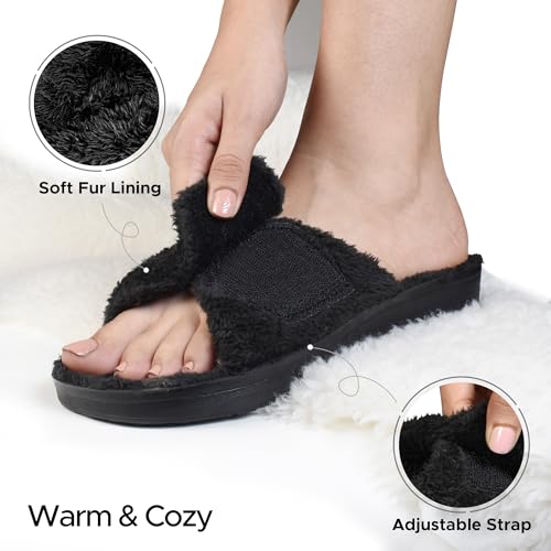 AEROTHOTIC Soft Fuzzy Slippers Outdoor and Indoor with Non-Slip Sole Stylish Straps Comfortable Womens Slippers Open Toe Home Travel Vacation Wear4